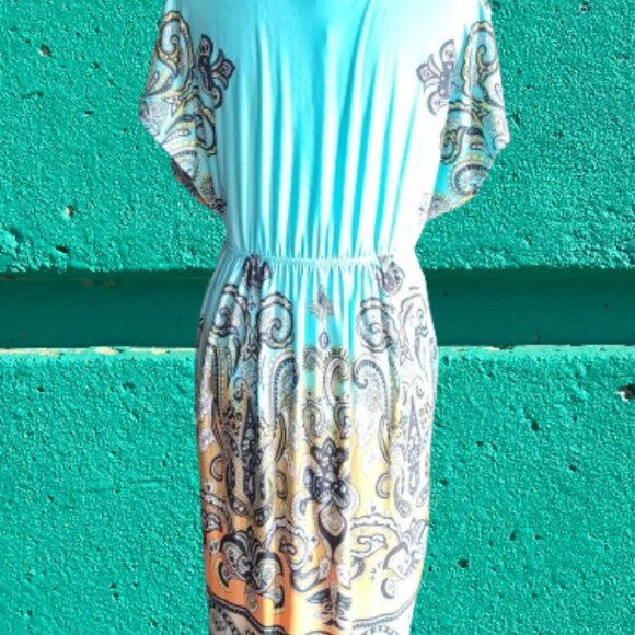 Christina Love Paisley Turquoise and Orange Cover Up For Swimsuit or Sundress - Picture 12 of 16